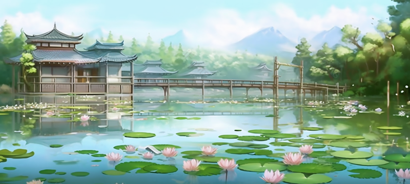 古典建筑湖面荷花,插画/手绘图,插画/手绘图库,插画/手绘图下载,插画/手绘